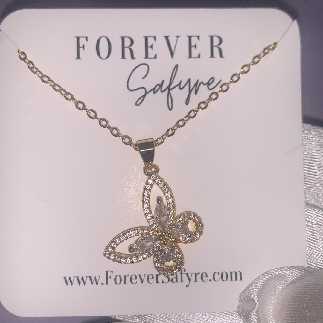 Crystal Butterfly Necklace - Gold Filled