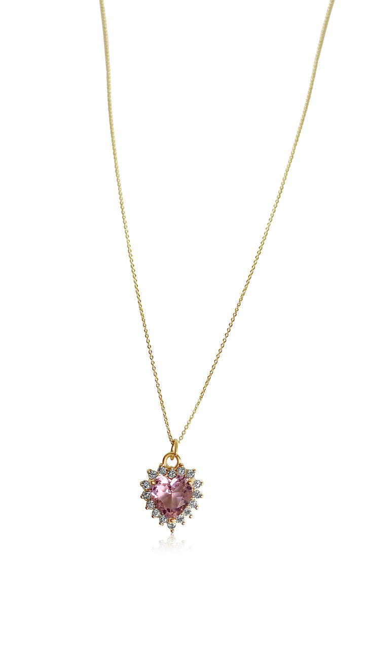 Dainty Icy Heart Necklace - Pink