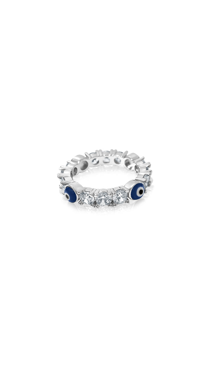 Blue Tennis Evil Eye Ring - Gold/Silver