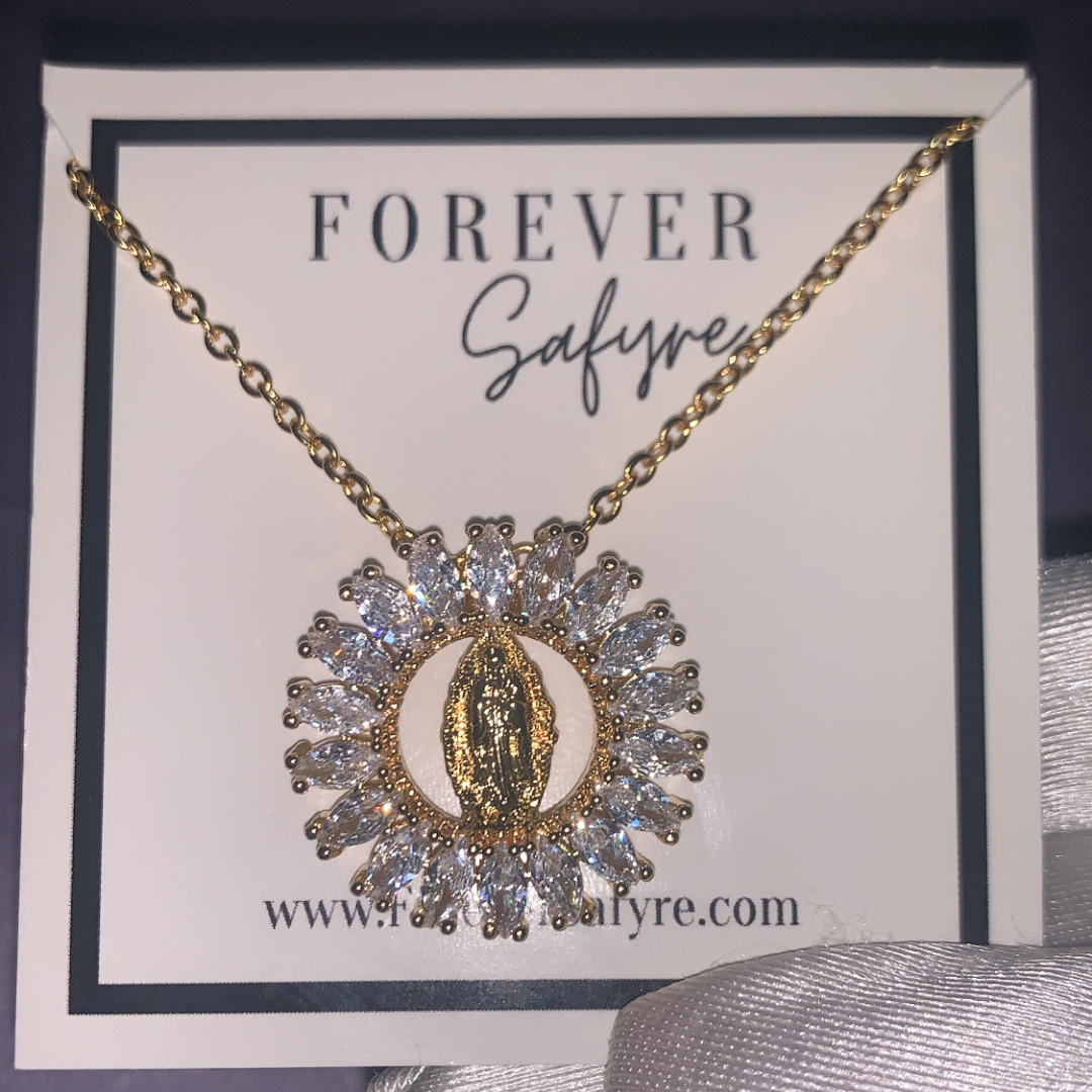 Virgin Mary Sun Ray Necklace - Gold Filled