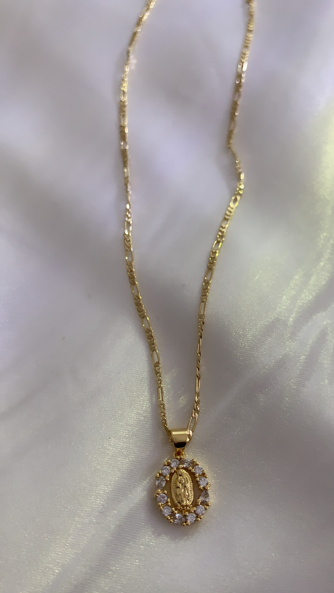 Virgin Mary Jeweled White Pendant Necklace - ZAYAH